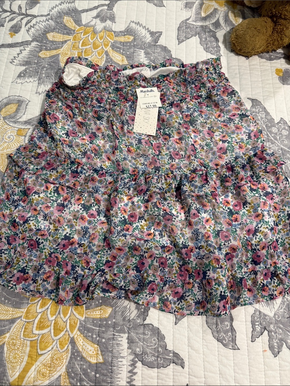 Marshalls Pink and Green Floral Tiered Skirt